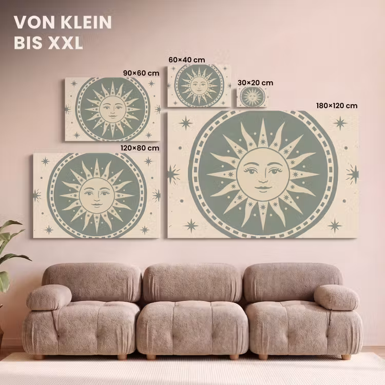 Zon - Sterren - Astrologie - Vintage - Groen canvas 2cm klein -Xsfeer8_DE