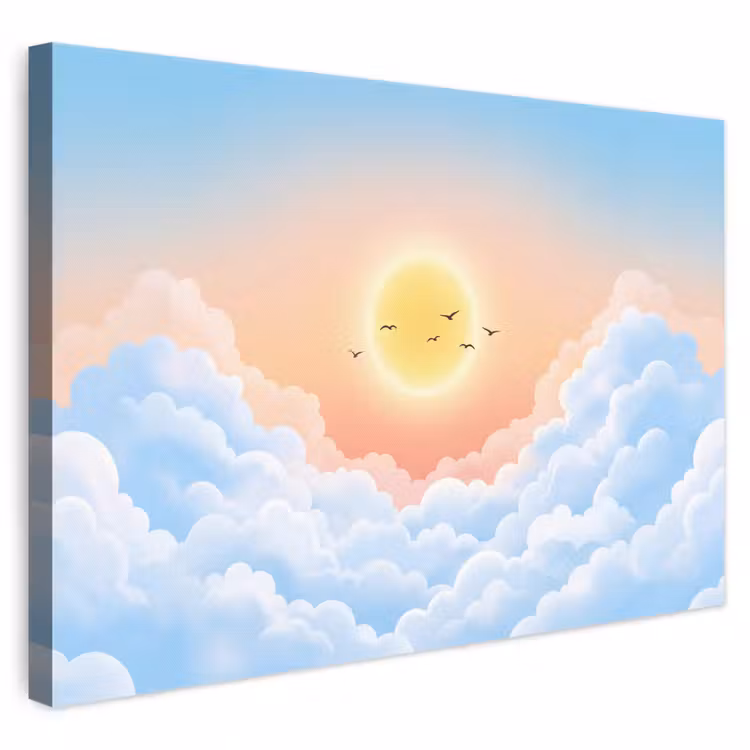 Zon - Vogels - Lucht - Natuur - Geel canvas 2cm klein -3d
