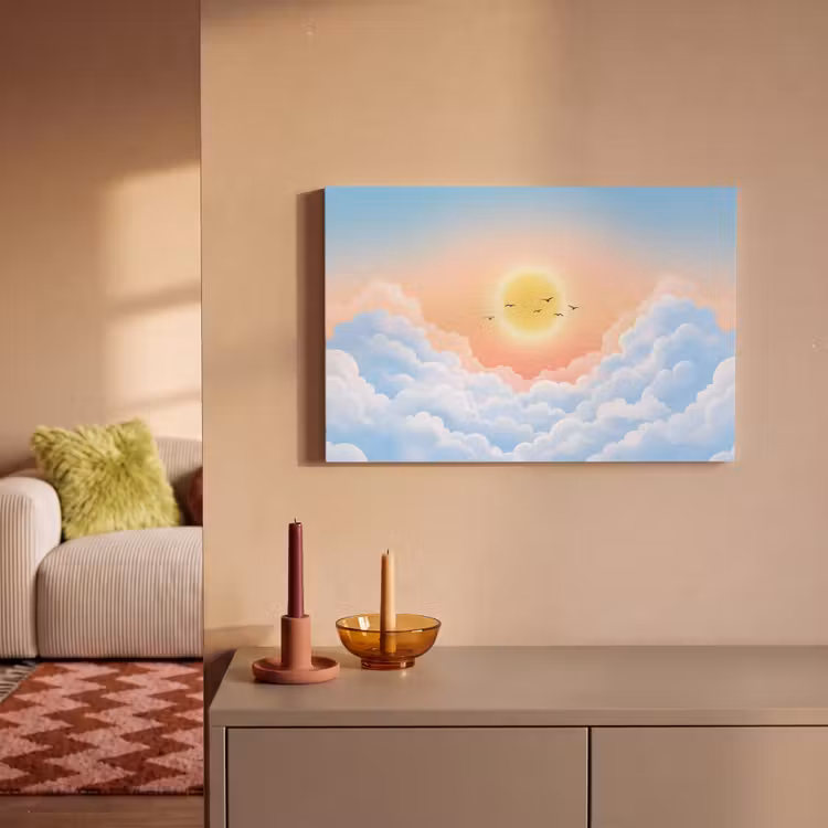 Zon - Vogels - Lucht - Natuur - Geel canvas 2cm klein -sfeer1