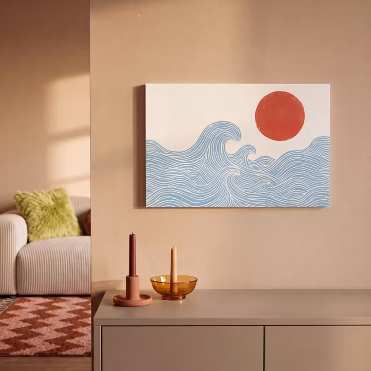 Zon - Golven - Oceaan - Abstract - Rood canvas 2cm klein -sfeer1