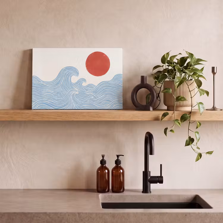 Zon - Golven - Oceaan - Abstract - Rood canvas 2cm klein -sfeer3