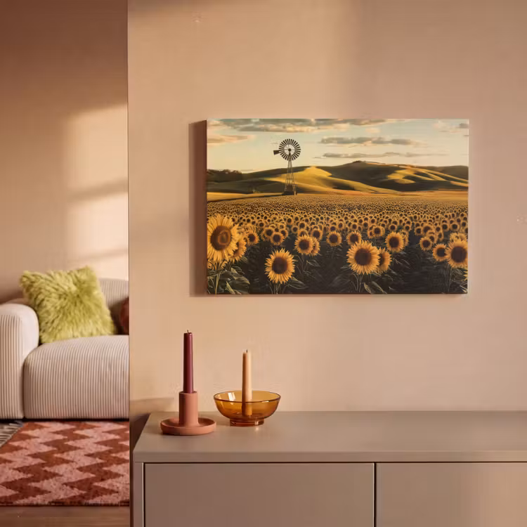 Zonnebloem - Veld - Windmolen canvas 2cm klein -sfeer1