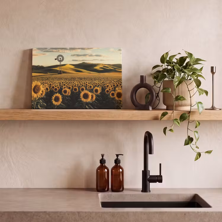 Zonnebloem - Veld - Windmolen canvas 2cm klein -sfeer6
