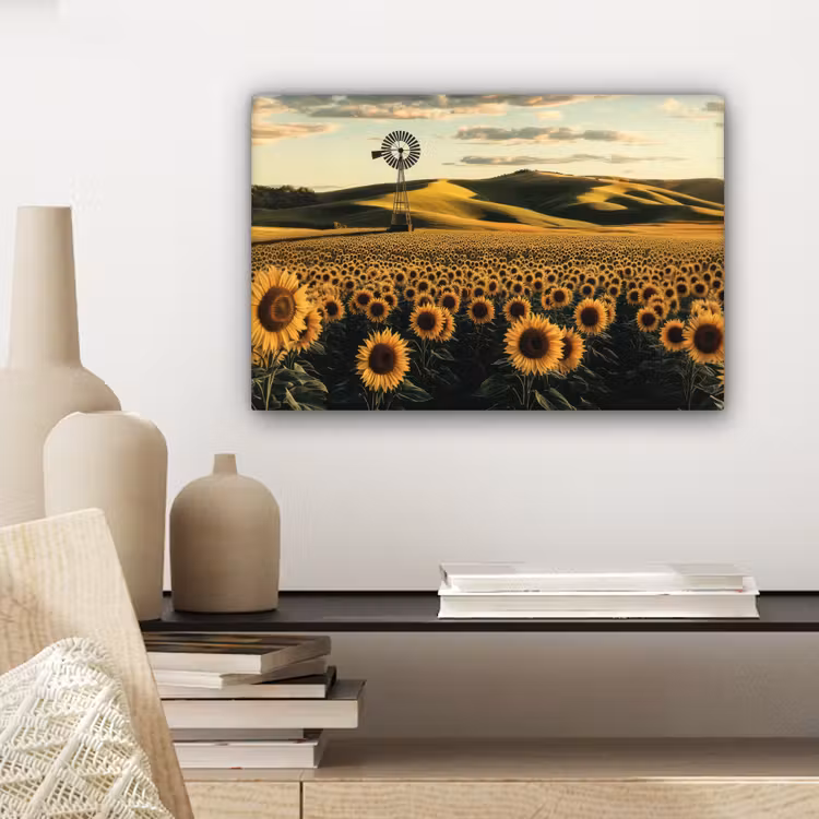 Zonnebloem - Veld - Windmolen canvas 2cm klein -closeup_print_DE