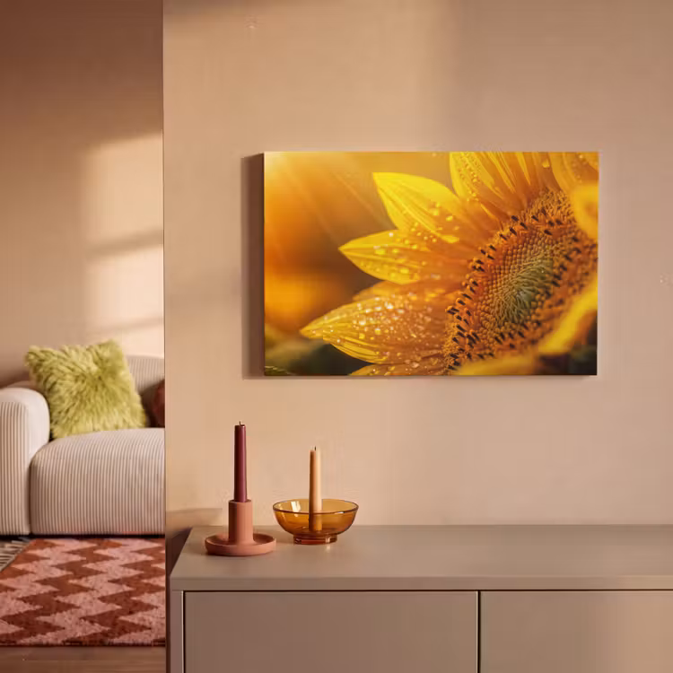 Zonnebloem - Dauwdruppels - Geel - Zonlicht canvas 2cm klein -sfeer1