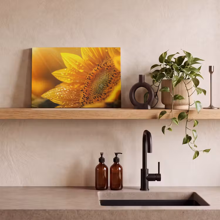 Zonnebloem - Dauwdruppels - Geel - Zonlicht canvas 2cm klein -sfeer3