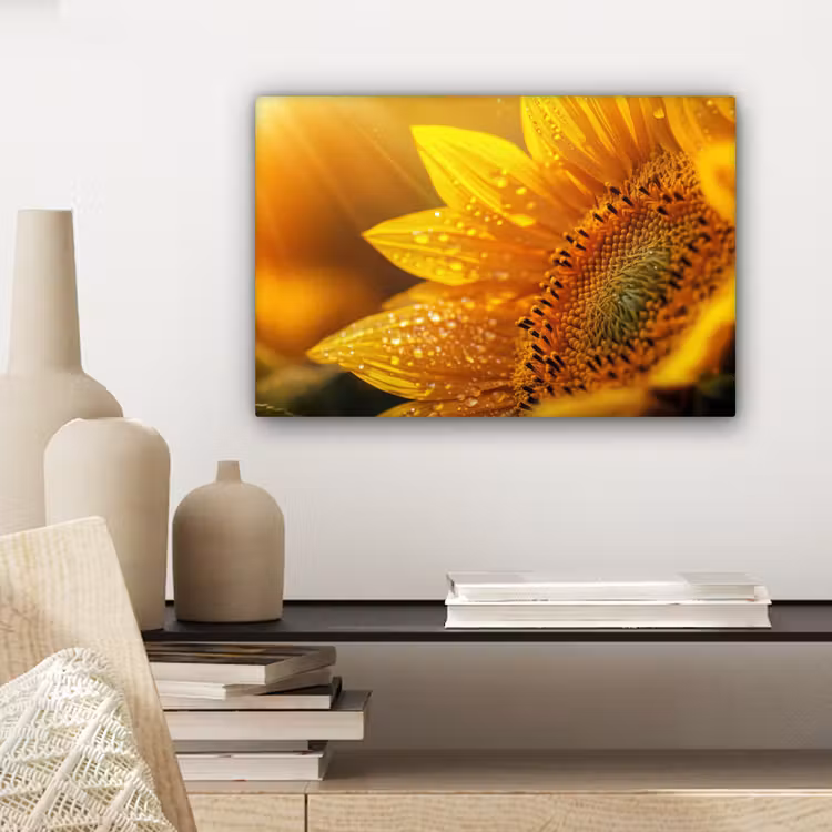 Zonnebloem - Dauwdruppels - Geel - Zonlicht canvas 2cm klein -sfeer6