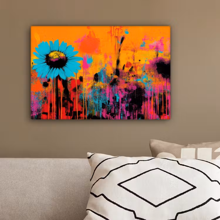 Zonnebloemen - Abstract - Oranje canvas 2cm klein -sfeer3