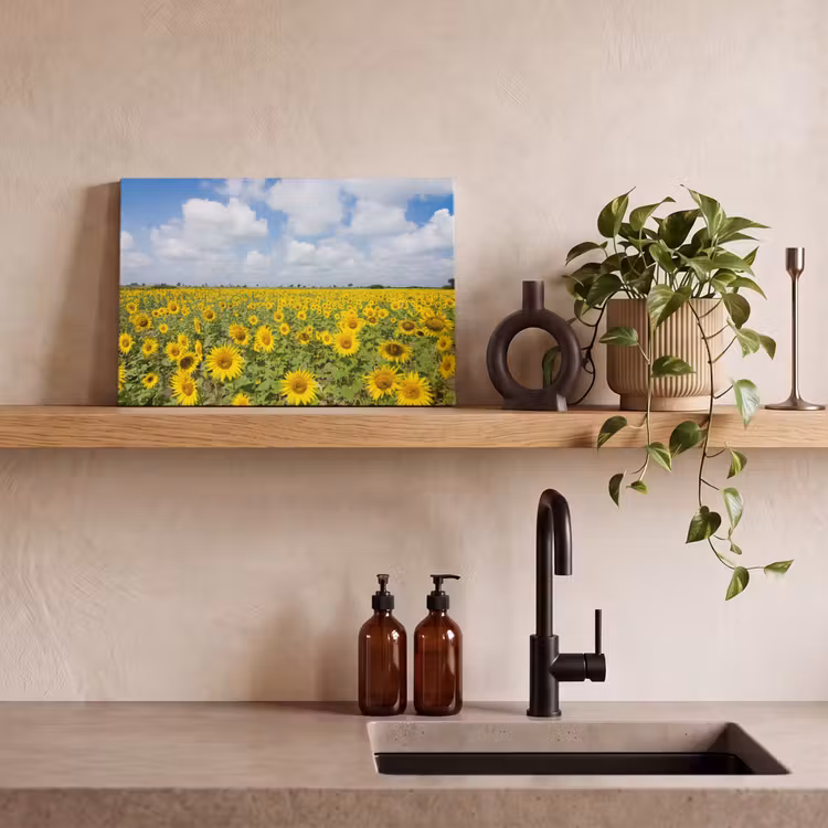 Zonnebloemen - Bloemen - Wolken - Natuur - Geel - Landschap canvas 2cm klein -sfeer3