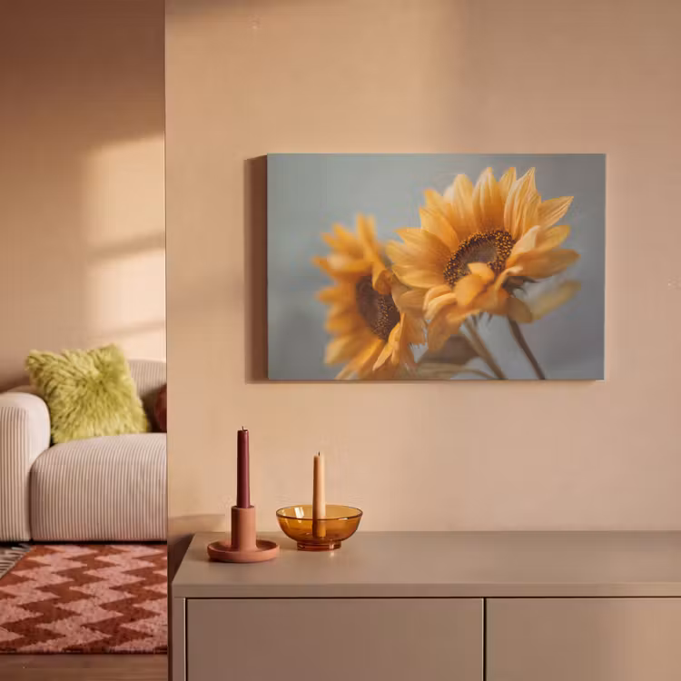 Zonnebloemen - Geel - Wazig canvas 2cm klein -sfeer1