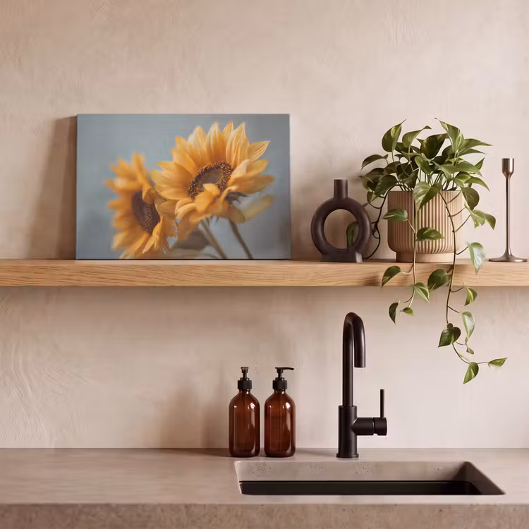 Zonnebloemen - Geel - Wazig canvas 2cm klein -sfeer3