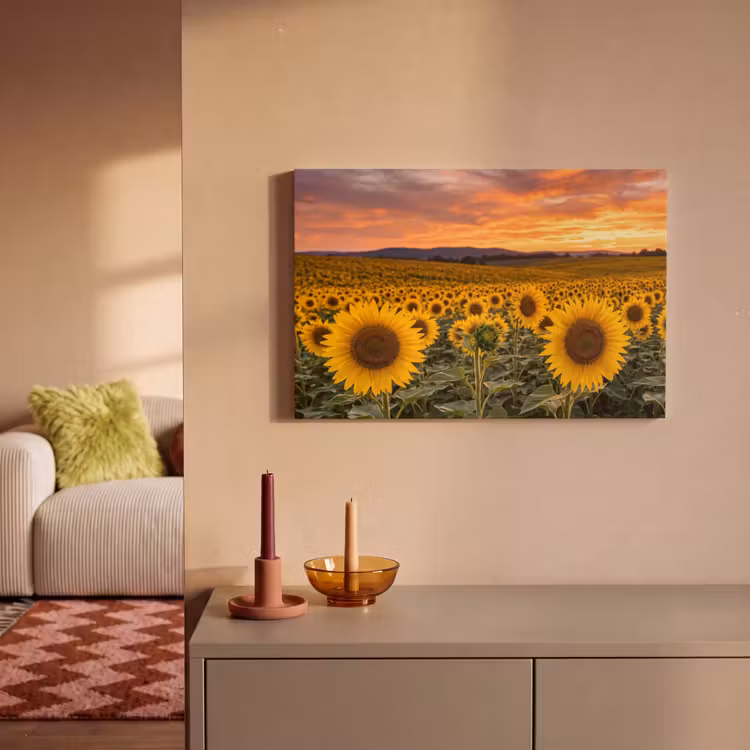 Zonnebloemen - Heuvellandschap - Geel canvas 2cm klein -sfeer1