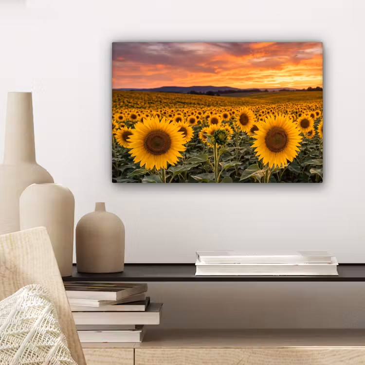 Zonnebloemen - Heuvellandschap - Geel canvas 2cm klein -closeup_print_DE