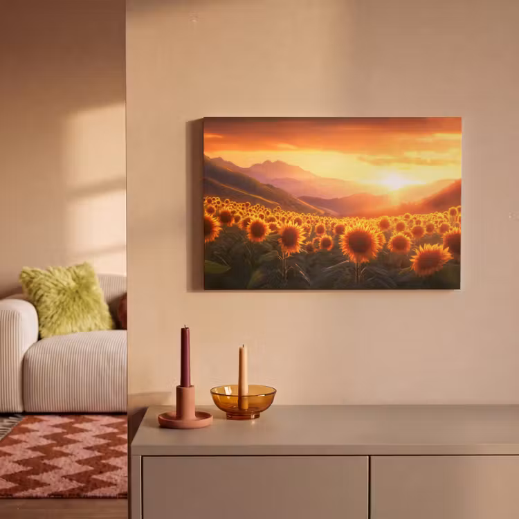 Zonnebloemen - Zonsondergang - Landschap canvas 2cm klein -sfeer1