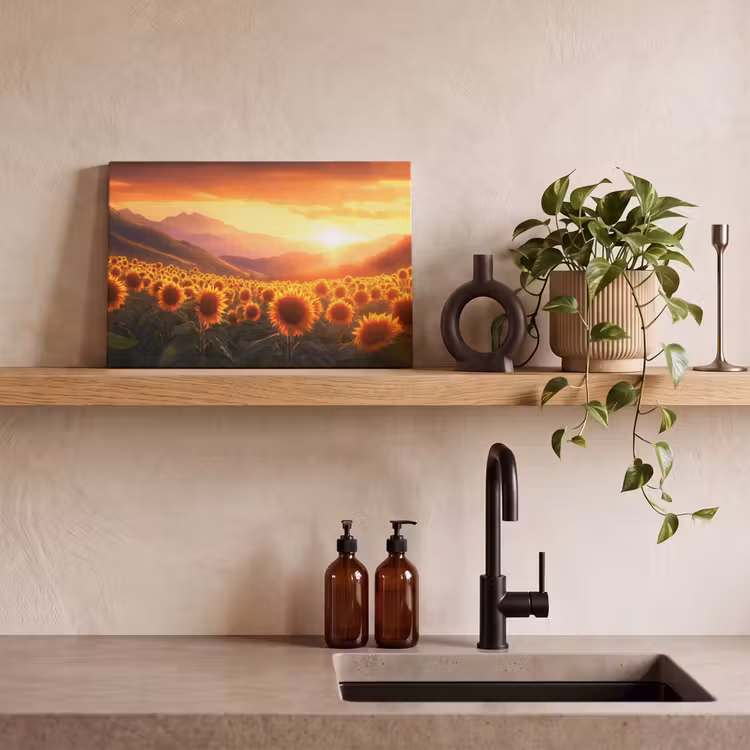 Zonnebloemen - Zonsondergang - Landschap canvas 2cm klein -sfeer3