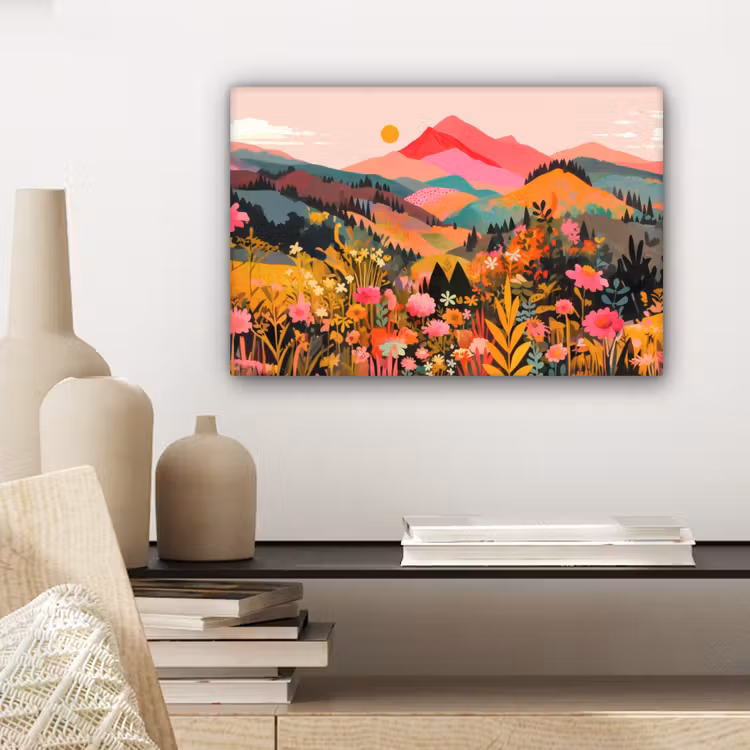 Zonsondergang - Bergvallei - Contrast canvas 2cm klein -sfeer6