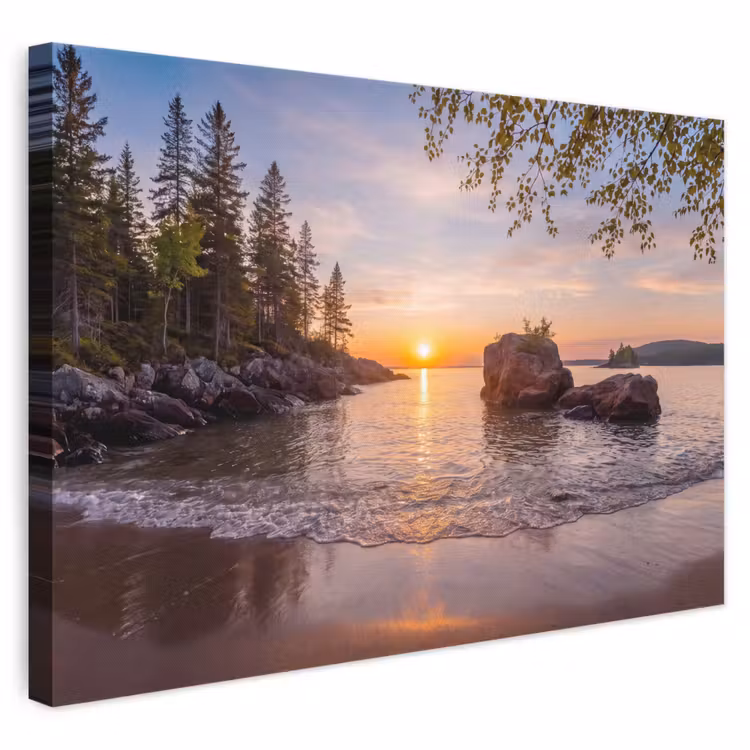 Zonsondergang - Kust - Water - Natuur - Oranje canvas 2cm klein -3d