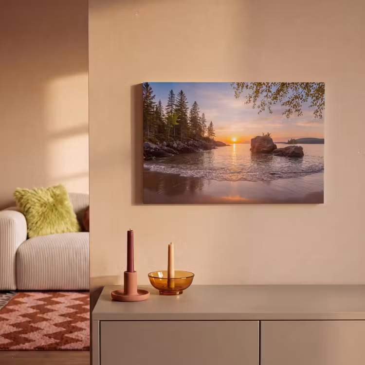 Zonsondergang - Kust - Water - Natuur - Oranje canvas 2cm klein -sfeer1