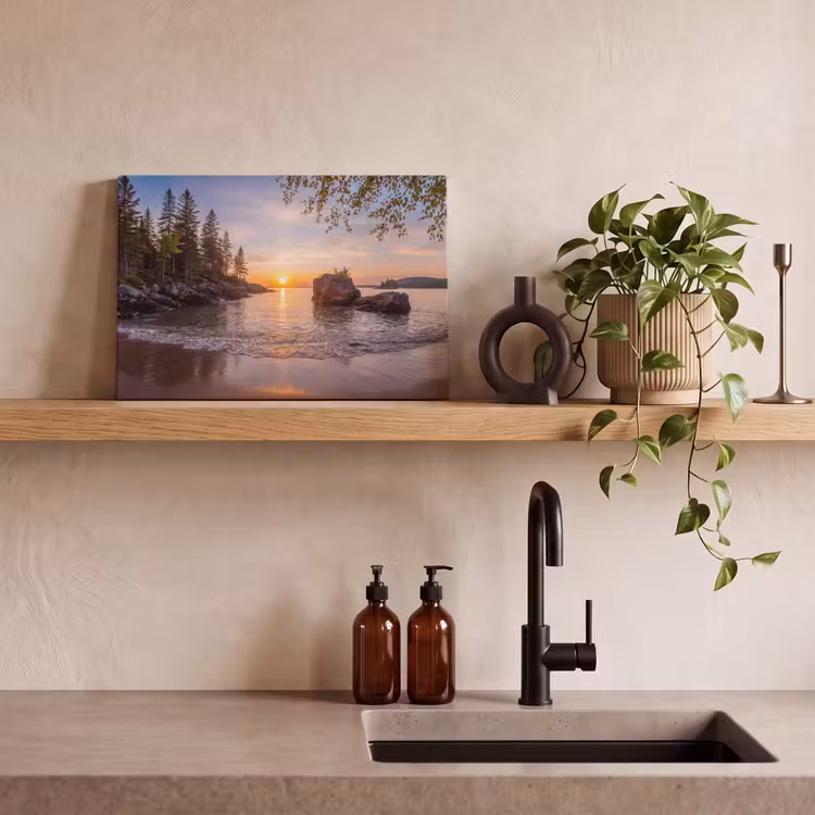 Zonsondergang - Kust - Water - Natuur - Oranje canvas 2cm klein -sfeer3
