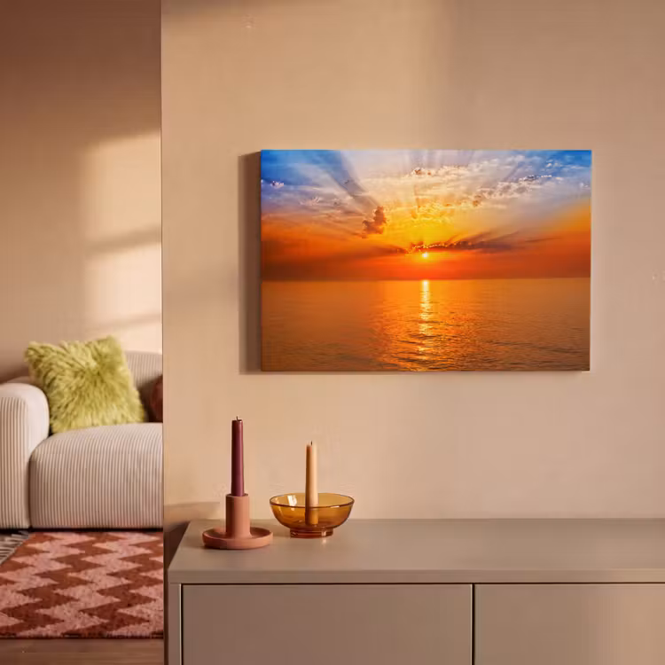 Zonsondergang - Zee - Lucht - Oranje - Horizon - Water canvas 2cm klein -sfeer1