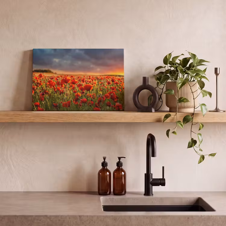 Sonnenuntergang - Mohnblumen - Rot - Blumen - Feld - Natur canvas 2cm klein -sfeer3