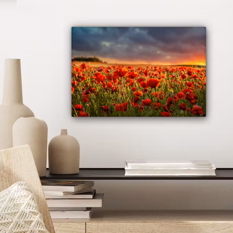 Sonnenuntergang - Mohnblumen - Rot - Blumen - Feld - Natur canvas 2cm klein -sfeer6