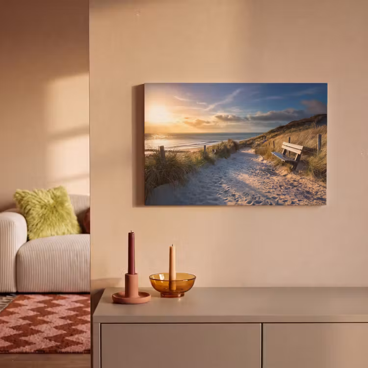 Zonsondergang - Strand - Duin - Gras - Bank canvas 2cm klein -sfeer1