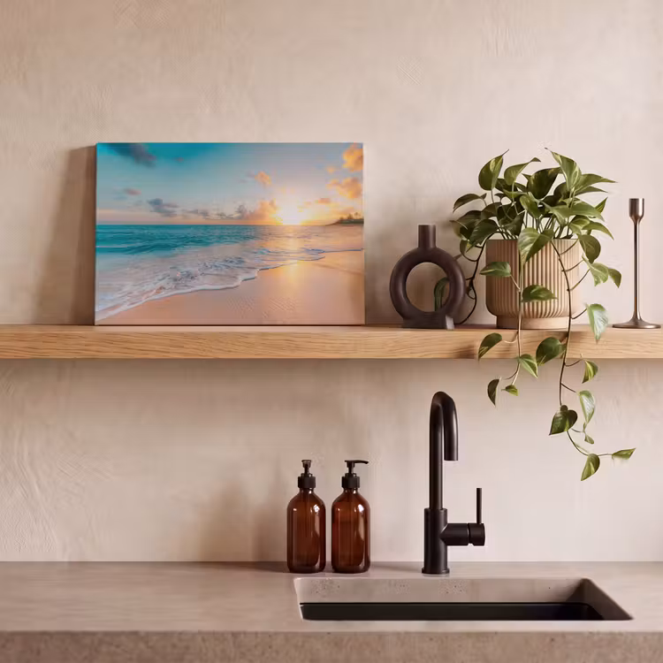 Zonsondergang - Strand - Zee - Zomer - Blauw canvas 2cm klein -sfeer3
