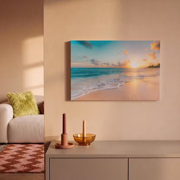 Zonsondergang - Strand - Zee - Zomer - Blauw canvas 2cm klein -sfeer1