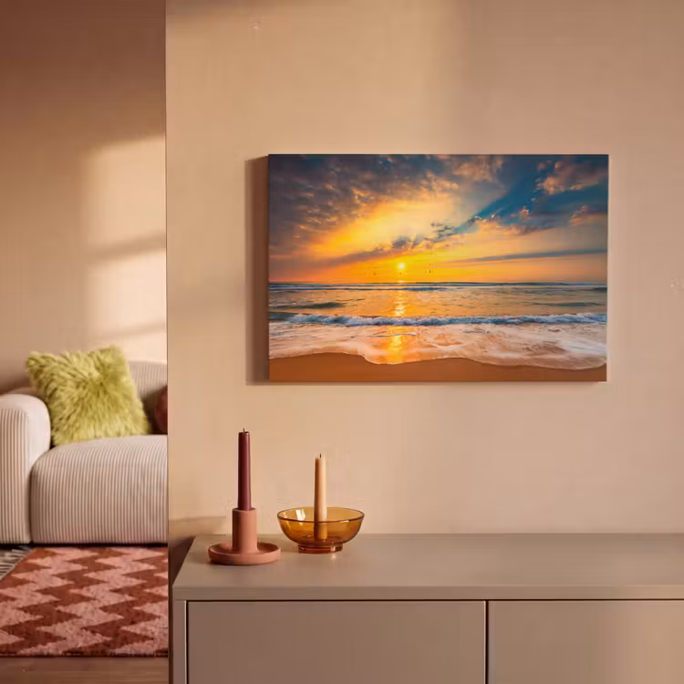 Zonsondergang - Strand - Zee - Wolken - Oranje canvas 2cm klein -sfeer1