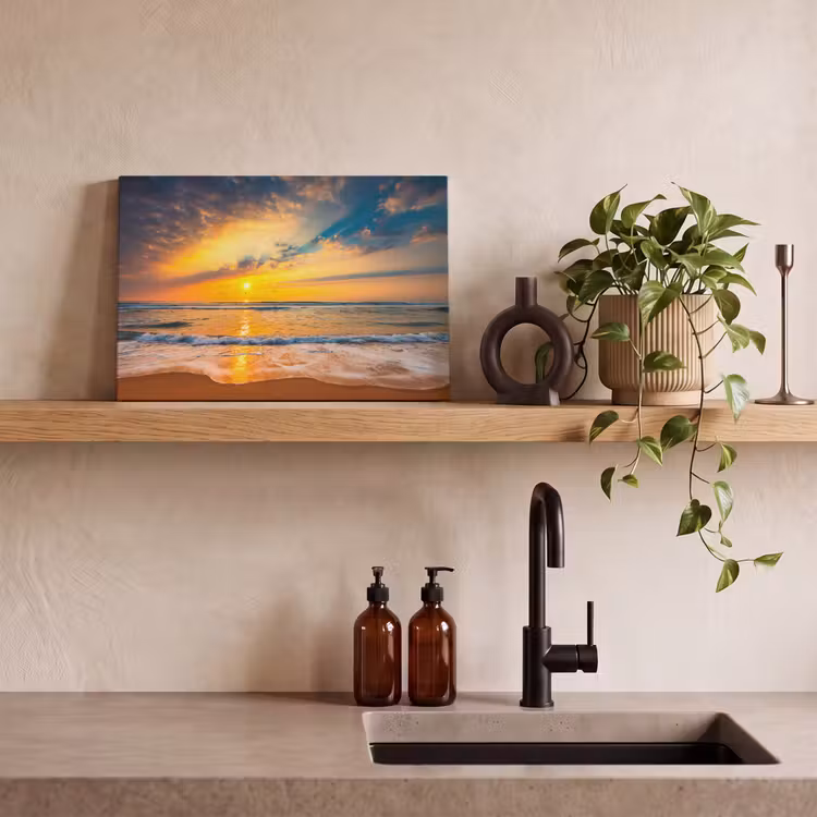 Zonsondergang - Strand - Zee - Wolken - Oranje canvas 2cm klein -sfeer3