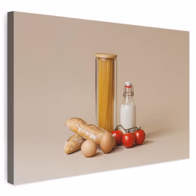 Spaghetti - Melk - Tomaten - Eieren - Brood canvas 2cm klein -z3d