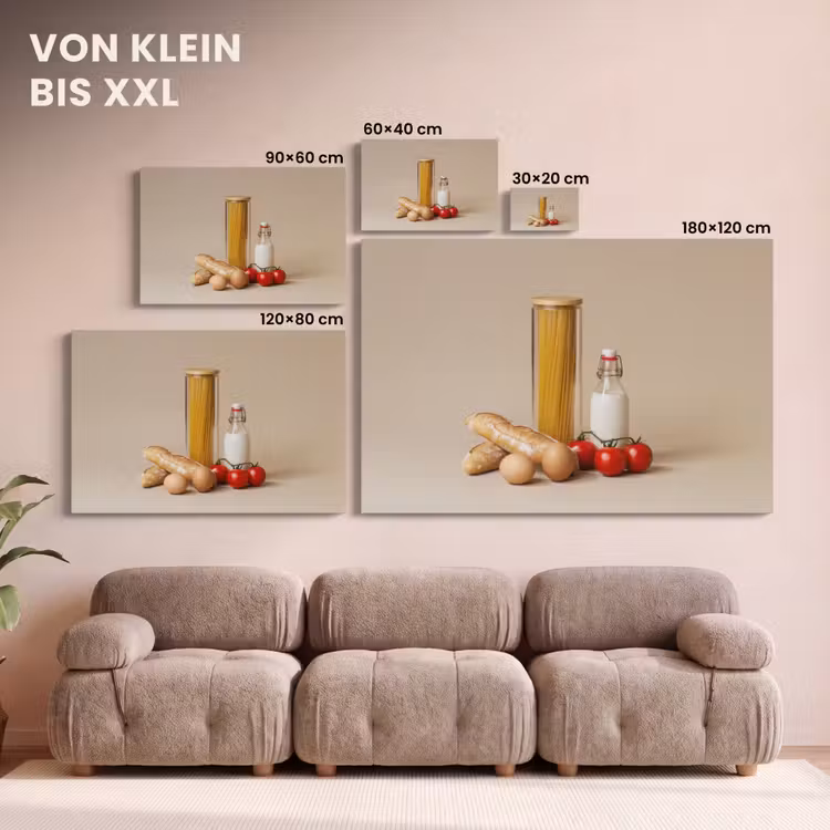 Spaghetti - Melk - Tomaten - Eieren - Brood canvas 2cm klein -uniquesellingpoint_afwerking-onlywow_DE