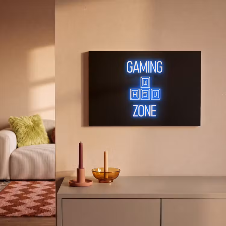 Gaming - Tekst - Gaming zone - Neon - Blauw canvas 2cm klein -sfeer1