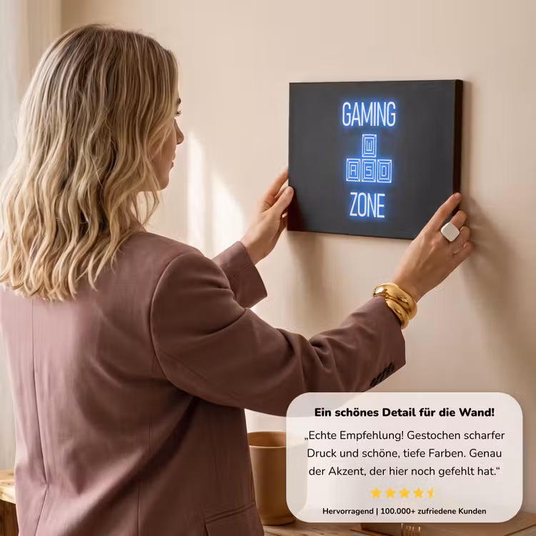 Gaming - Tekst - Gaming zone - Neon - Blauw canvas 2cm klein -Xsfeer7_DE