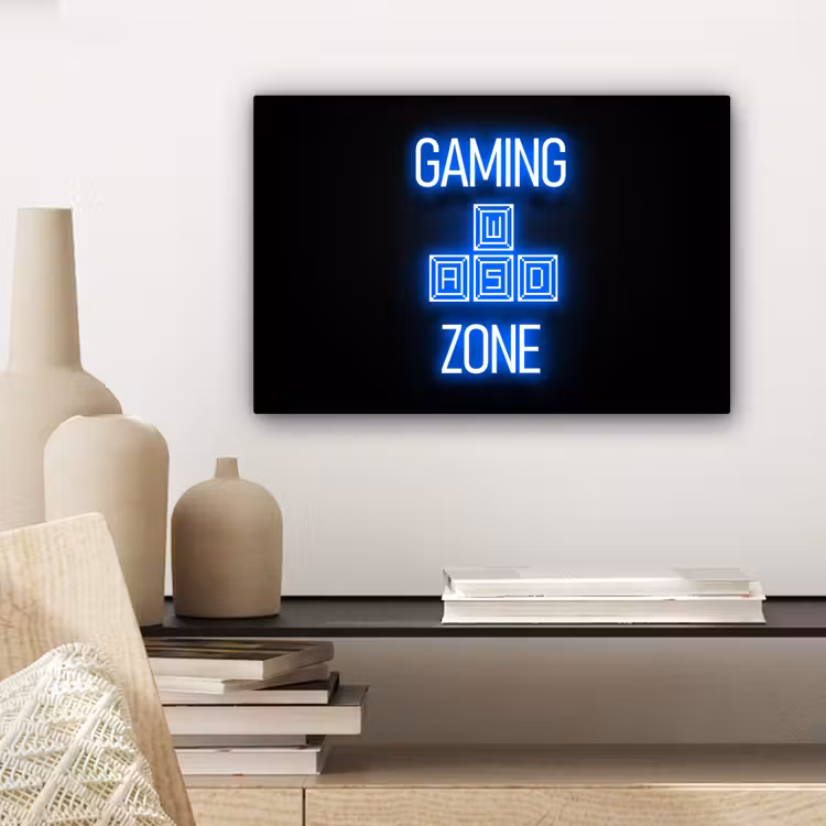 Gaming - Tekst - Gaming zone - Neon - Blauw canvas 2cm klein -sfeer6