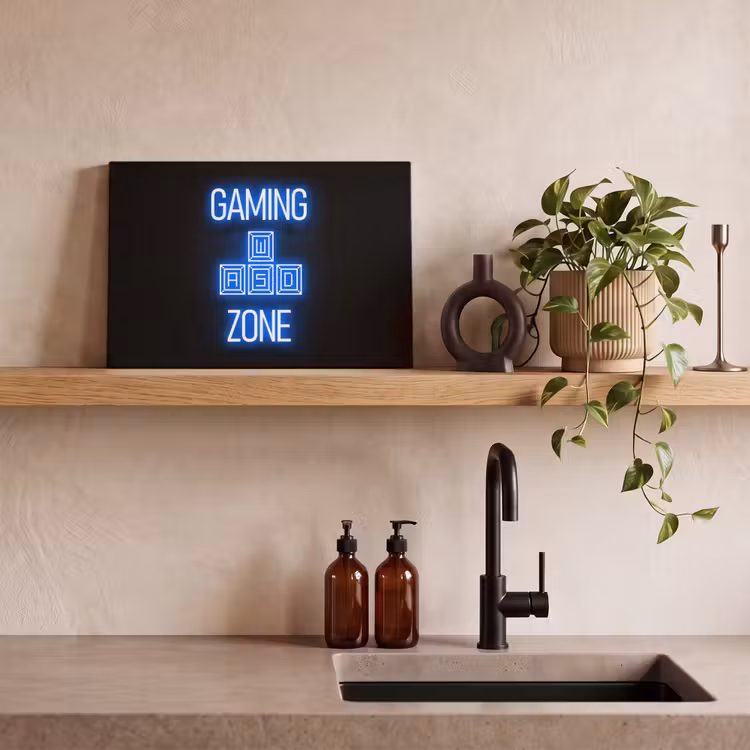 Gaming - Tekst - Gaming zone - Neon - Blauw canvas 2cm klein -sfeer3