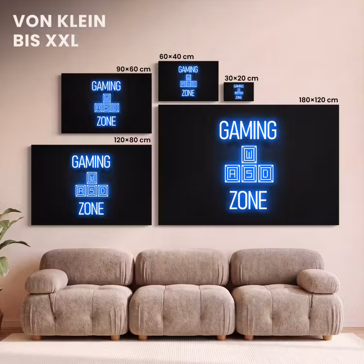 Gaming - Tekst - Gaming zone - Neon - Blauw canvas 2cm klein -Xsfeer8_DE