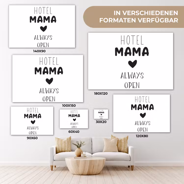 Spreuken - Hotel mama always open - Quotes - Mama canvas 2cm klein -Xsfeer8_DE