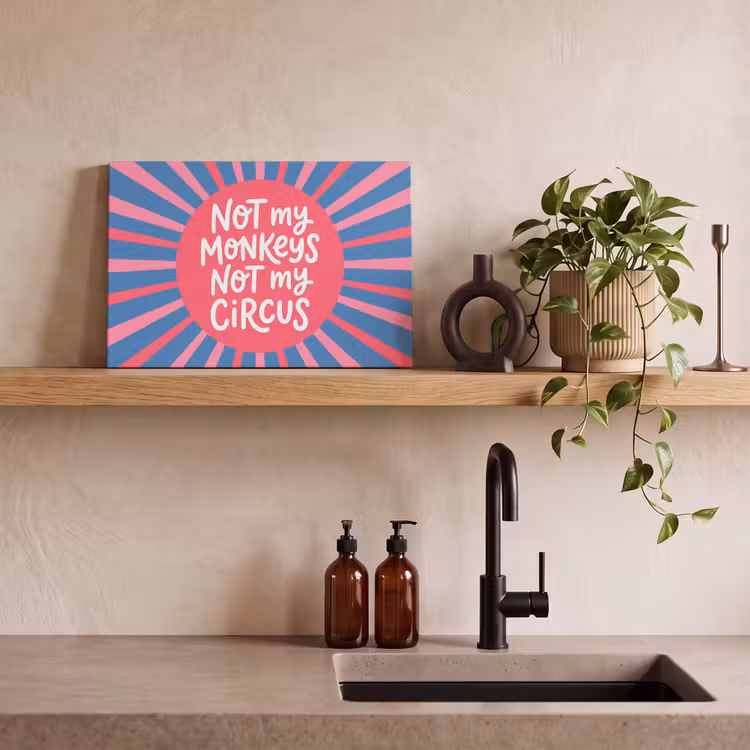 Spreuk - Grafisch - Abstract - Roze - Blauw canvas 2cm klein -sfeer3