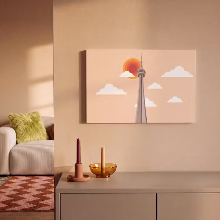 Stad - Gebouw - Architectuur - Retro - Oranje canvas 2cm klein -sfeer1