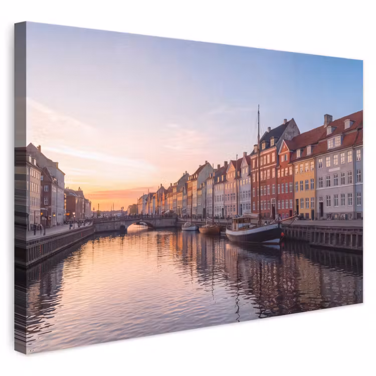 Stad - Gracht - Zonsondergang - Klassiek - Kleurrijk canvas 2cm klein -3d