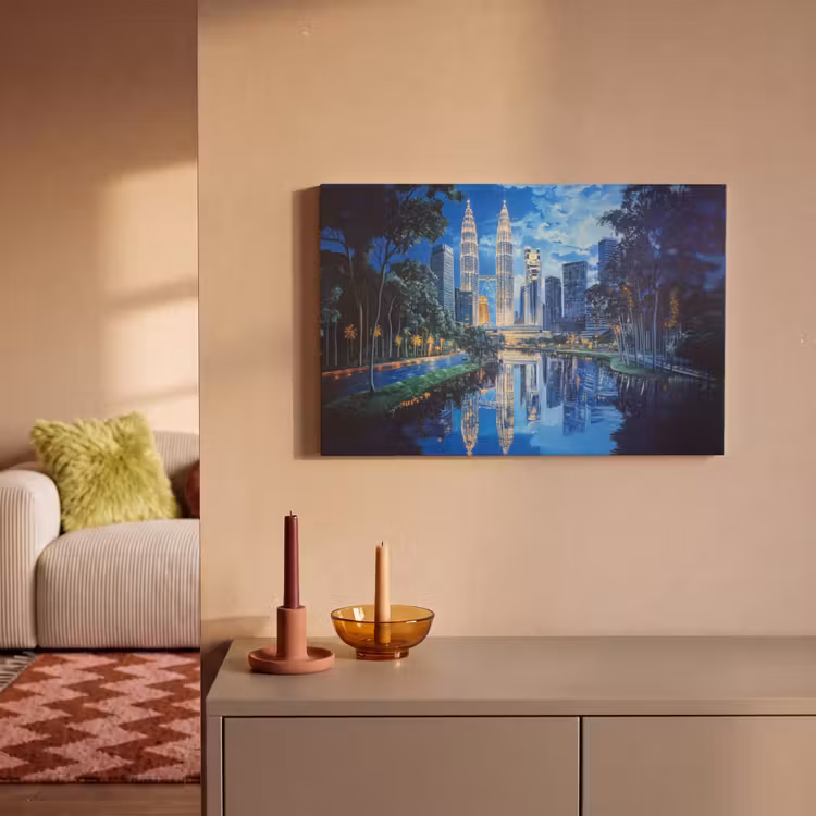 Stad Kuala Lumpur - Skyline - Wolkenkrabbers - Water canvas 2cm klein -sfeer1