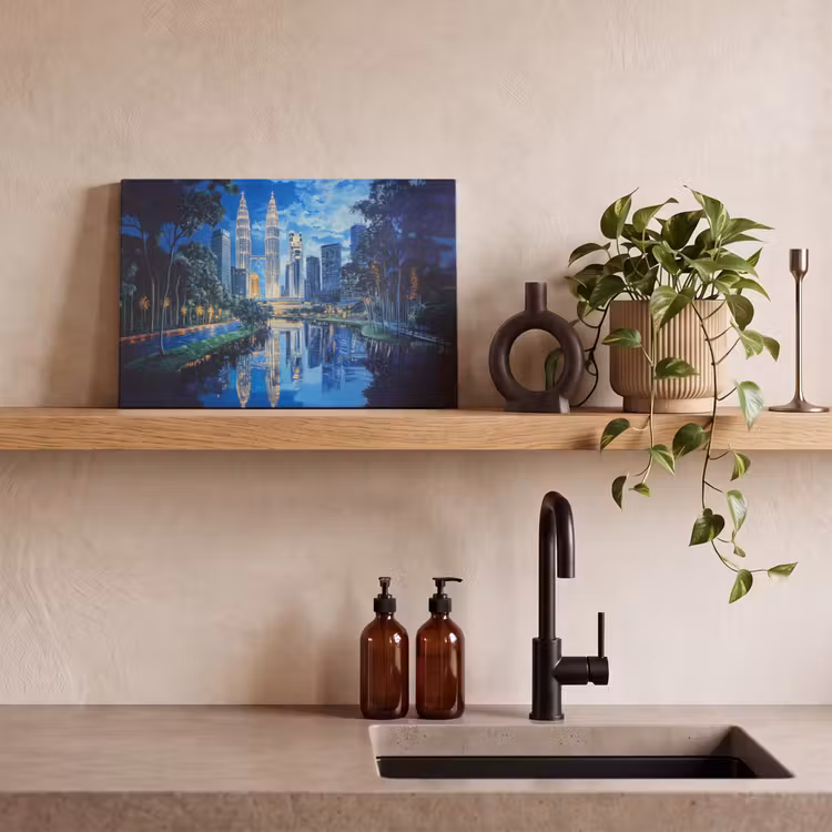 Stad Kuala Lumpur - Skyline - Wolkenkrabbers - Water canvas 2cm klein -sfeer3