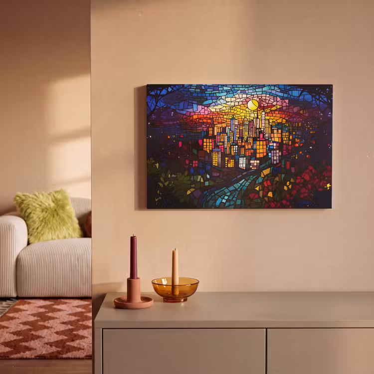 Stad - Maan - Mozaïek - Kleurrijk canvas 2cm klein -sfeer1
