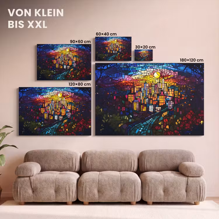 Stad - Maan - Mozaïek - Kleurrijk canvas 2cm klein -Xsfeer8_DE