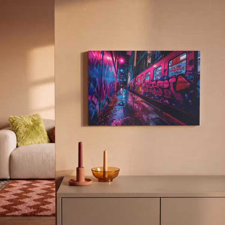 Stad - Neon - Nacht - Roze - Graffiti canvas 2cm klein -sfeer1