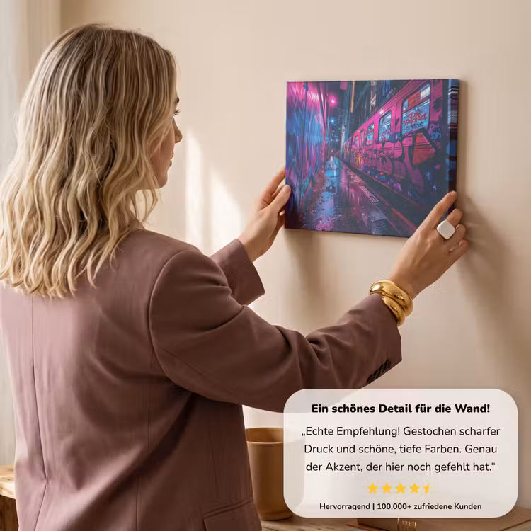 Stad - Neon - Nacht - Roze - Graffiti canvas 2cm klein -Xsfeer7_DE