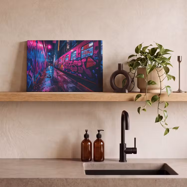 Stad - Neon - Nacht - Roze - Graffiti canvas 2cm klein -sfeer3
