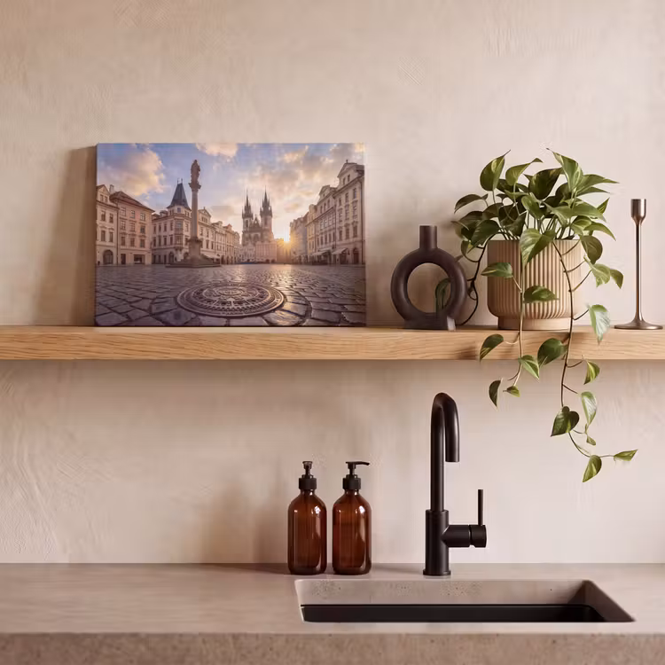 Stad - Praag - Ochtend - Architectuur - Goud canvas 2cm klein -sfeer3